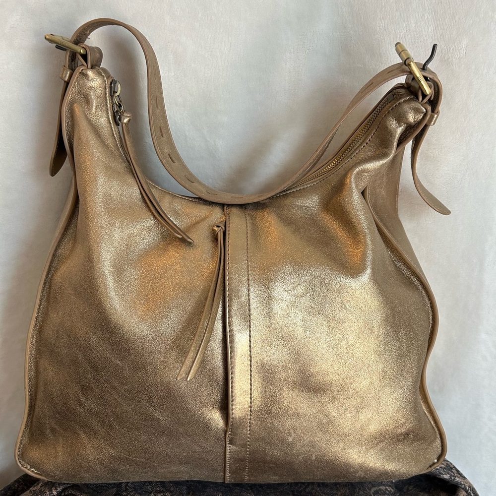 HOBO Metallic Gold Leather Hobo Shoulder Bag